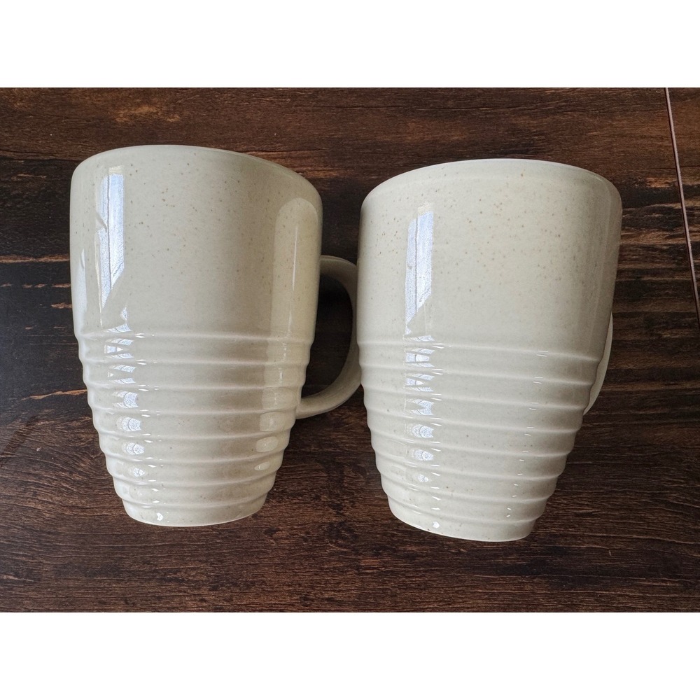 Pfaltzgraff Naturewood Beehive Ribbed Speckled Beige Stoneware Mugs Set of 2